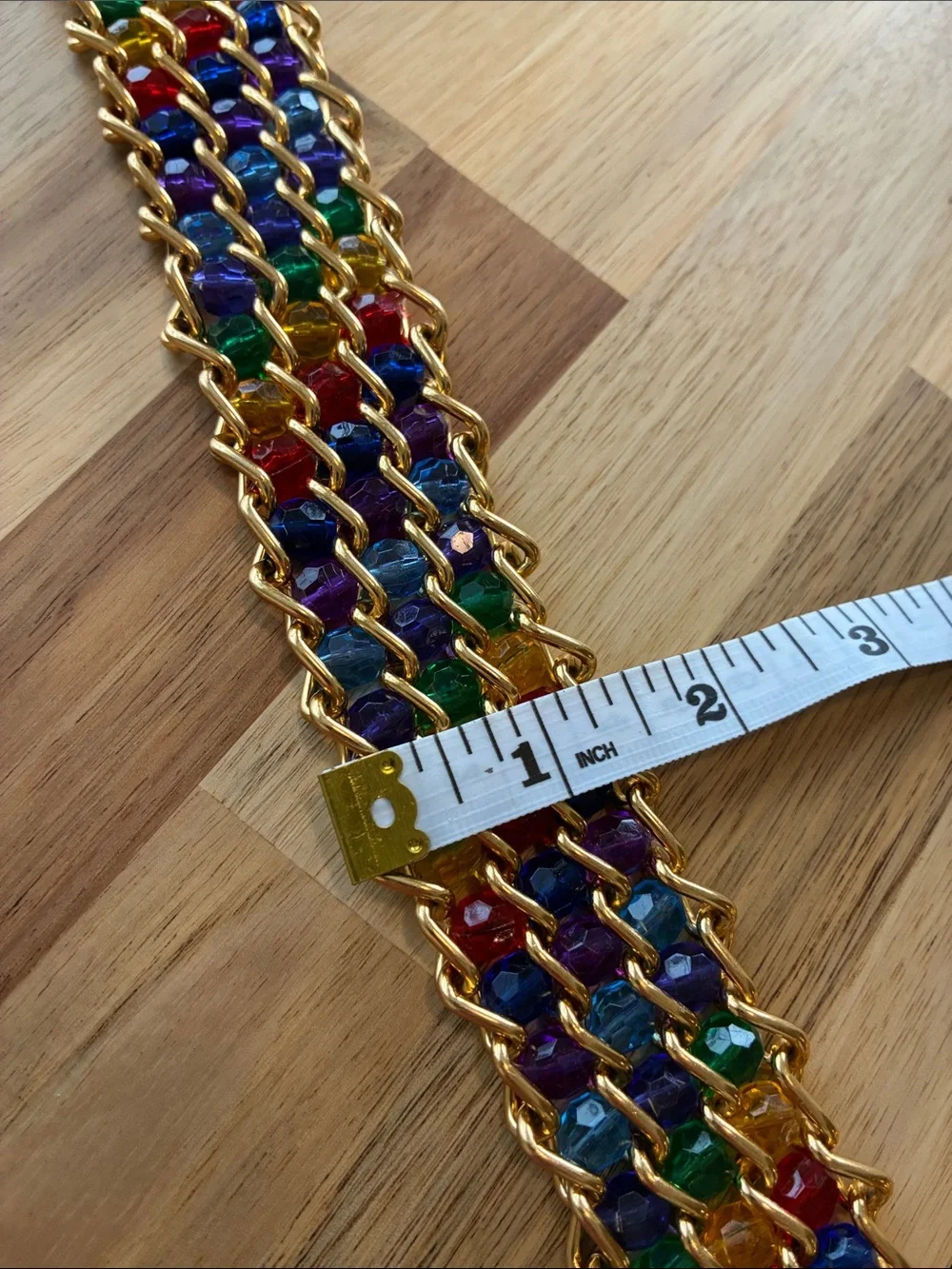 Y2K VTG Colorful Beaded Avant Garde chain Link Belt Metallic Leather Closure